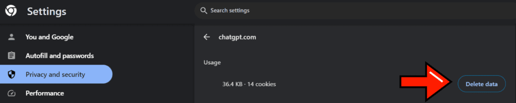 Clear Data on ChatGPT